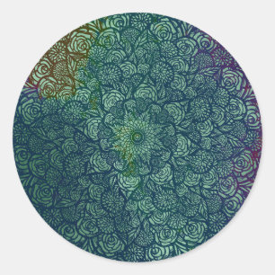 Mandala Nature Blommigt Runt Klistermärke