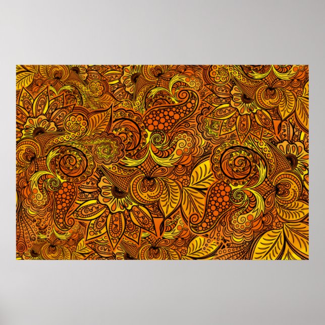Mandala nature gold tentacles, flowers and leaves. poster (Framsidan)