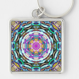 Mandala of Light Fyrkantig Silverfärgad Nyckelring