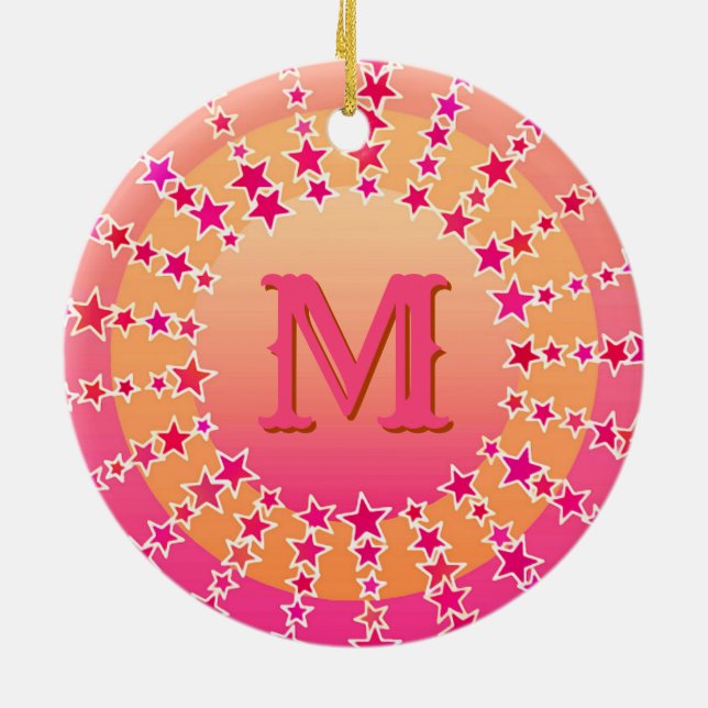 Mandala of Stars - Rosa och korallatsatorgradient Julgransprydnad Keramik (Baksidan)