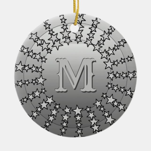 Mandala of Stars, Silver Grått Satin Gradient Julgransprydnad Keramik (Framsidan)