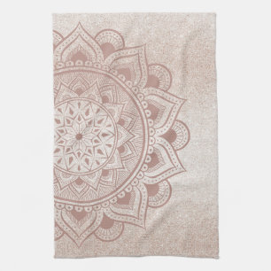 Mandala Om Glitter Ro Guld Dusty Rosa Yoga Home Kökshandduk