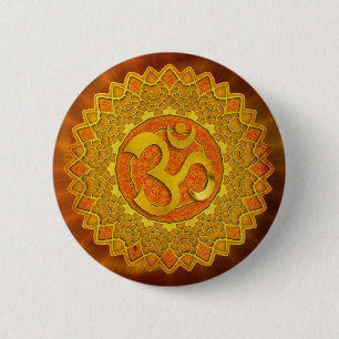 MANDALA OM - orange Rött skal Knapp