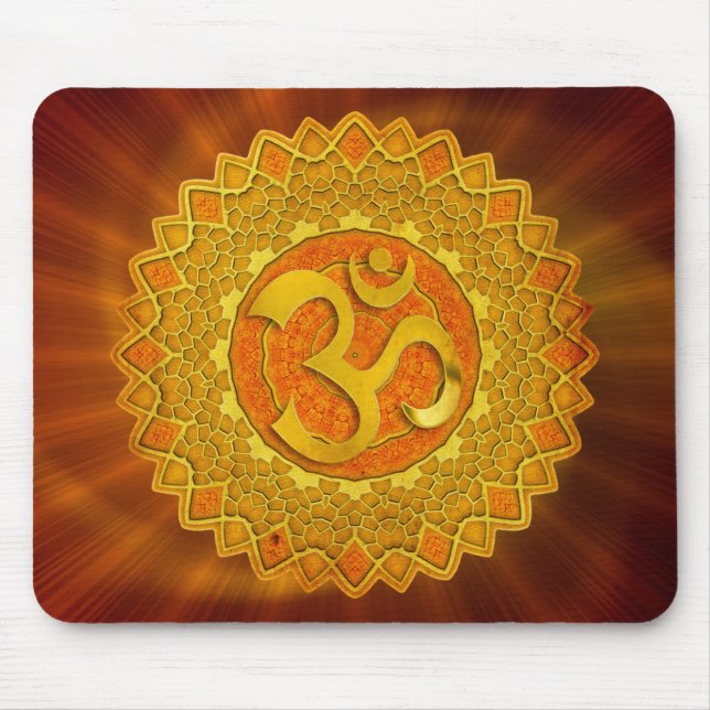 MANDALA OM - orange | Rött skal Musmatta (Framsidan)