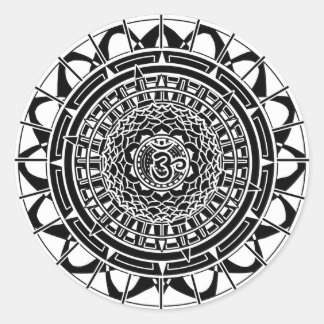 Mandala Om (svart) Sticker Runt Klistermärke