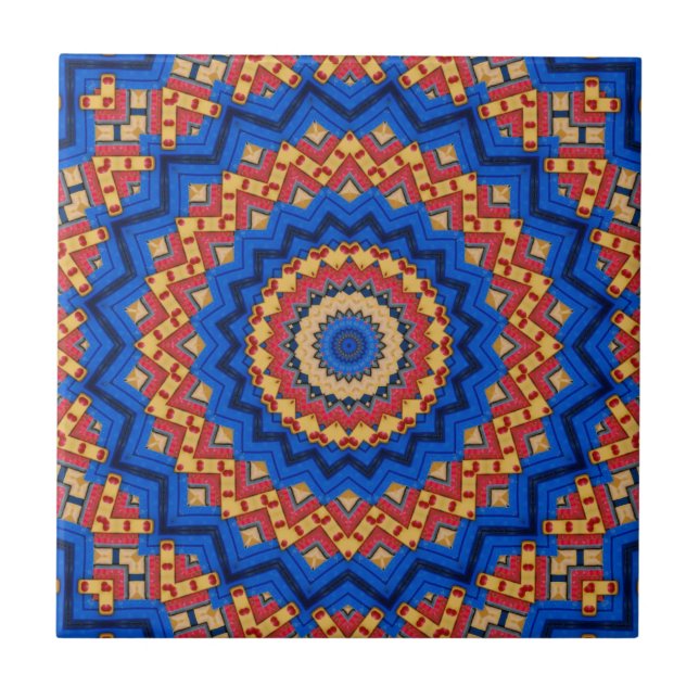 Mandala orange blå kakelplatta (Framsidan)