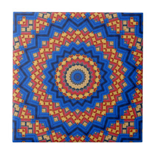Mandala orange blue kakelplatta