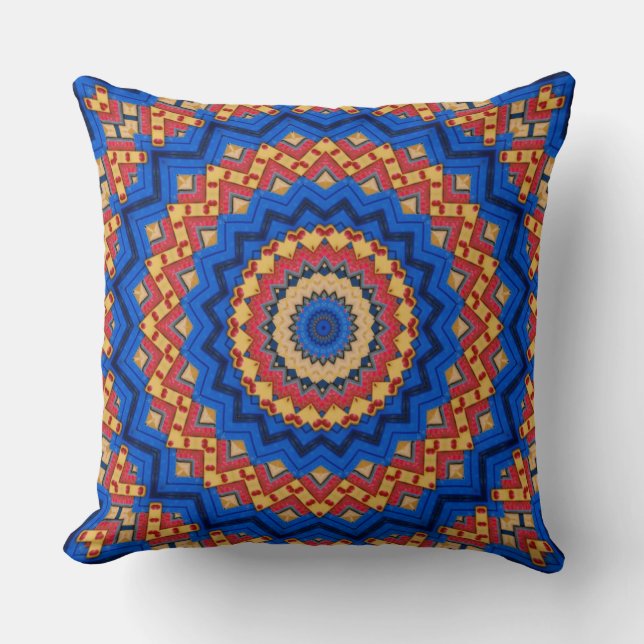Mandala orange blue lumbar pillow kudde (Framsida)