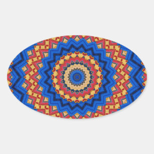 Mandala orange blue ovalt klistermärke