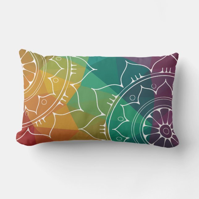 Mandala orientalisk blomma, geometrisk regnbåge mo lumbarkudde (Framsida)