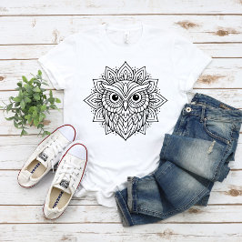 Mandala Owl Head Line Art T Shirt