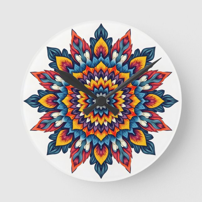 Mandala på vit rund klocka (Framsida)