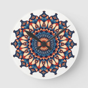 Mandala på vit rund klocka