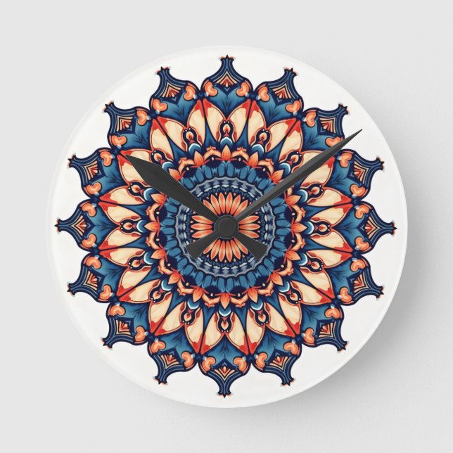 Mandala på vit rund klocka (Framsida)