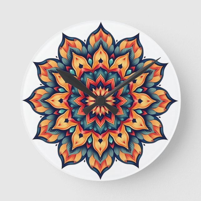 Mandala på vit rund klocka (Framsida)