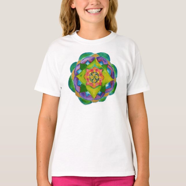 Mandala Painting Positive Girls' LAT Sportkläder T-shirt (Framsida)