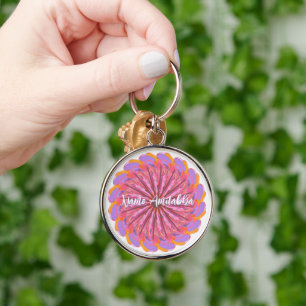 Mandala Personalizable Mantra Keychain Rund Silverfärgad Nyckelring
