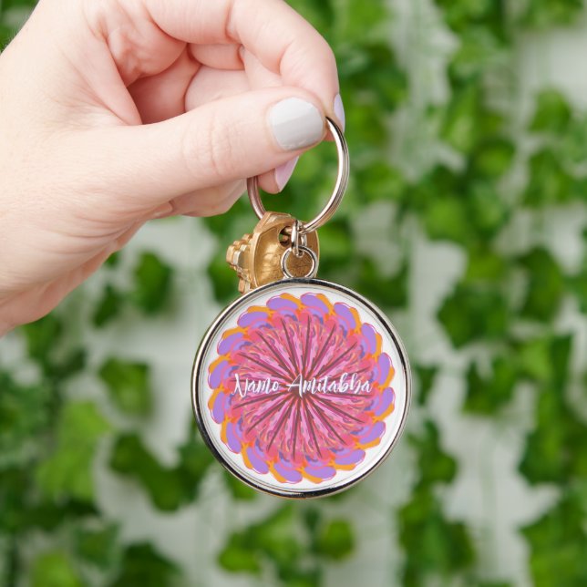 Mandala Personalizable Mantra Keychain Rund Silverfärgad Nyckelring (Hand)