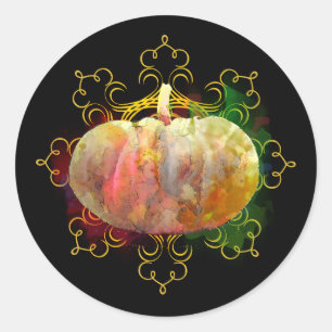 Mandala Pumpkin Watercolor Damask Fall Season Runt Klistermärke
