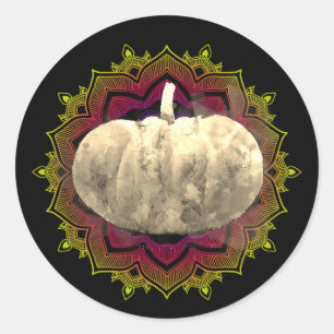 Mandala Pumpkin Watercolor Damask Halloween Runt Klistermärke