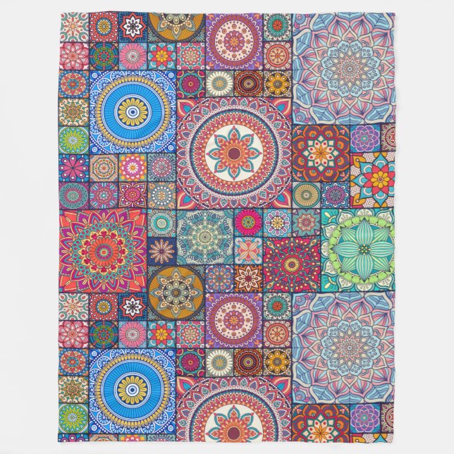Mandala Quilt Mönster Fleecefilt (Framsidan)