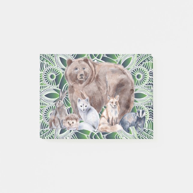 Mandala Rabbit Bear Hedgehog Fox Badger Post-it Block (Framsida)