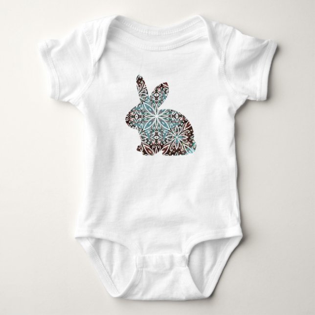 Mandala Rabbit Chocolate och Blues T Shirt (Framsida)