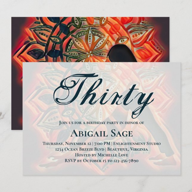 Mandala Red, Black, Brown Yoga Meditation Birthday Inbjudningar (Fram/baksida)