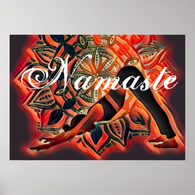 Mandala Red, Black, Brown Yoga Meditation namaste Poster (Framsidan)
