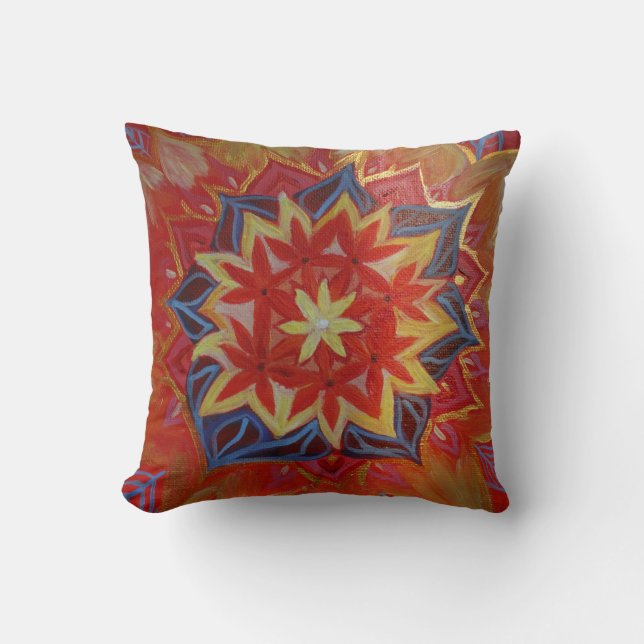 Mandala Red Blommigt Cushion Kudde (Framsida)