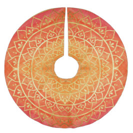 Mandala Red Orange Guld jul Julgransmatta Borstad Polyester