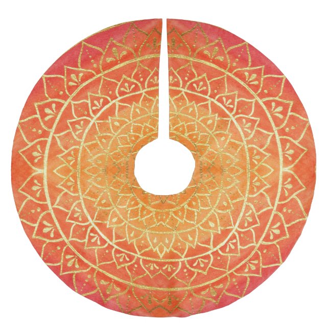 Mandala Red Orange Guld jul Julgransmatta Borstad Polyester (Framsidan)