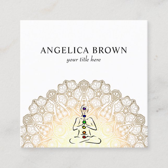 Mandala - Reiki Master med Chakras Affärskort Fyrkantigt Visitkort (Framsida)