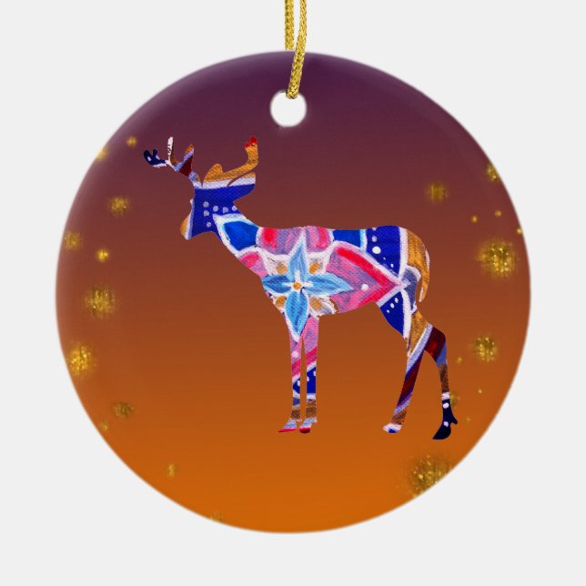 Mandala Reindeer jul Julgransprydnad Keramik (Framsidan)