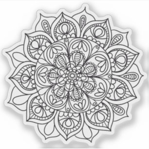 Mandala Retro handritad svart & vit blomma Klistermärken