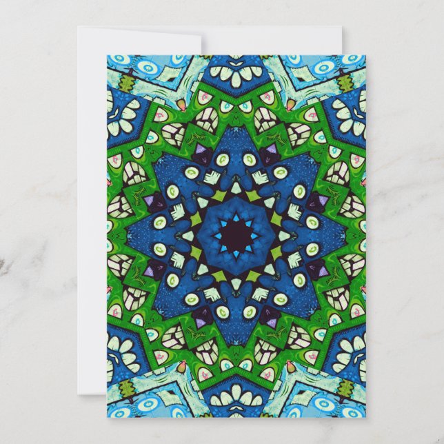 Mandala Retro Mosaic Grönt Blue Mönster Inbjudningar (Framsida)