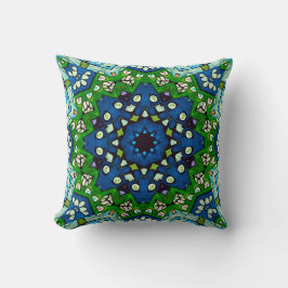 Mandala Retro Mosaic Grönt Blue Mönster Kudde