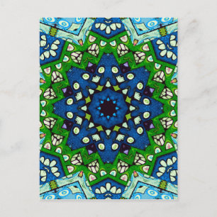 Mandala Retro Mosaic Grönt Blue Mönster Vykort