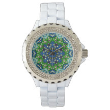 Mandala Retro Mosaic Grönt Blue Mönster Watch