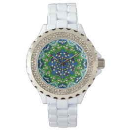 Mandala Retro Mosaic Grönt Blue Mönster Watch Armbandsur
