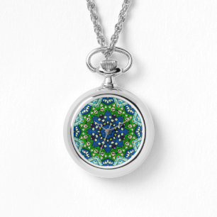 Mandala Retro Mosaic Grönt Blue Mönster Watch Armbandsur