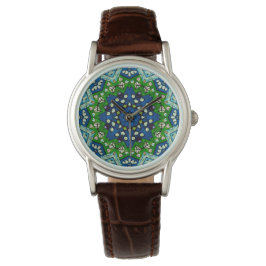 Mandala Retro Mosaic Grönt Blue Mönster Watch Armbandsur