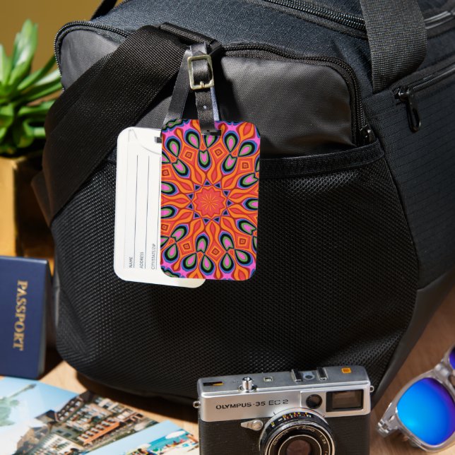 Mandala Retro Orange Hipster Bagagebricka (Framsida & Baksida)