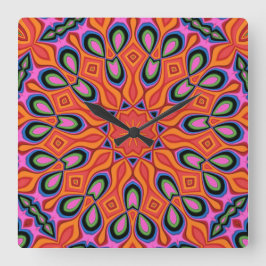 Mandala Retro Orange Hipster Decor Fyrkantig Klocka