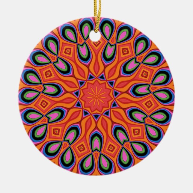 Mandala Retro Orange Hipster Decor Julgransprydnad Keramik (Framsidan)