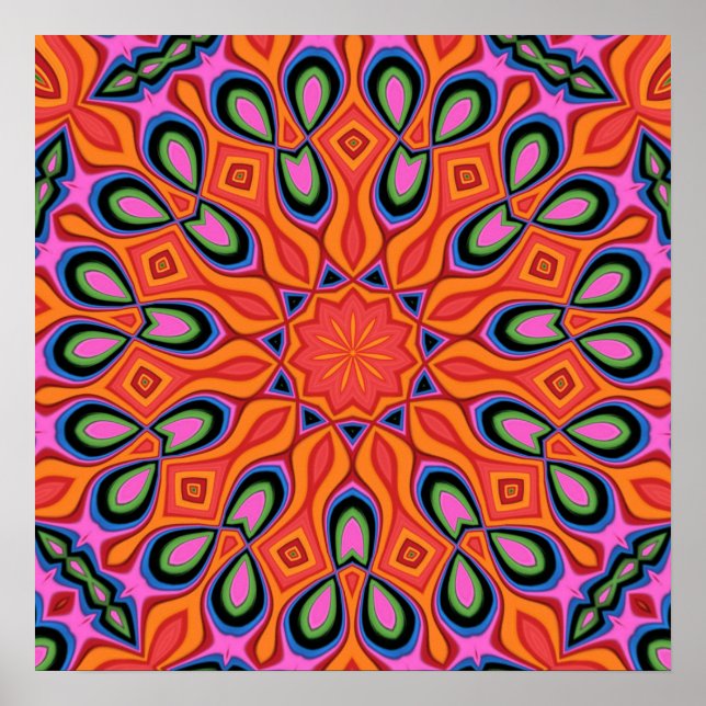 Mandala Retro Orange Hipster Decor Poster (Framsidan)
