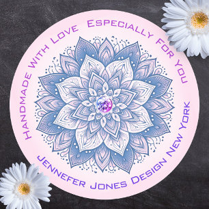 Mandala Rhinestone Pastel Rosa och Blue Handmade m Runt Klistermärke