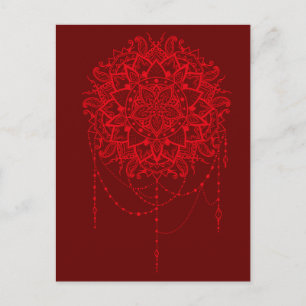 Mandala röd maron indiska vykort