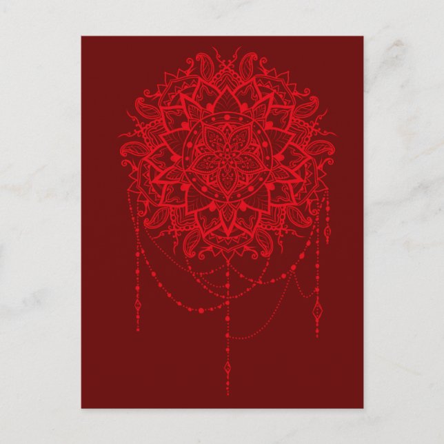 Mandala röd maron indiska vykort (Framsida)