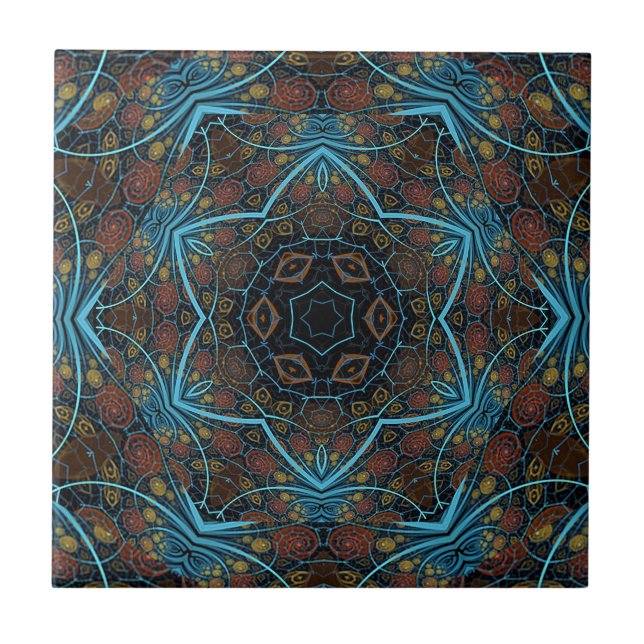 Mandala Rosette Boho Bohemian Stil Dandy Mönster Kakelplatta (Framsidan)